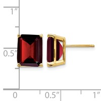 14K Yellow Gold 10x 8mm Emerald-cut Garnet Post Earrings view 4