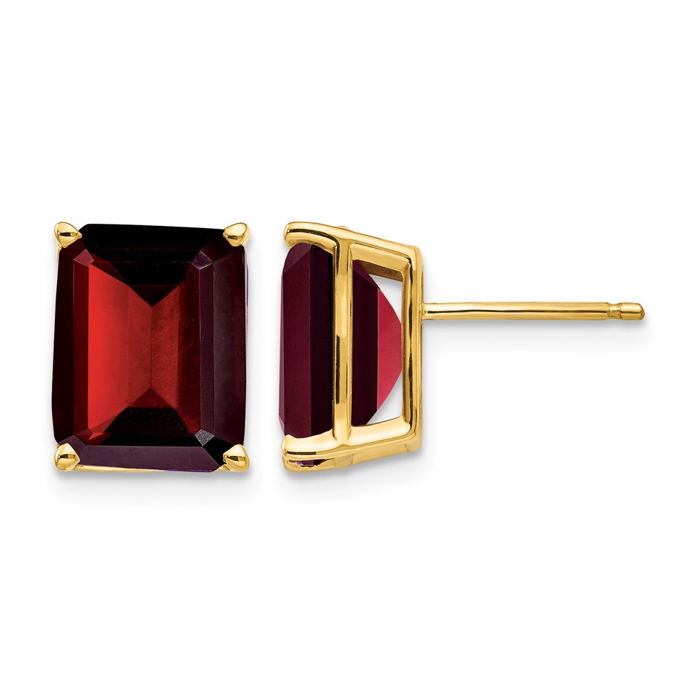 14K Yellow Gold 10x 8mm Emerald-cut Garnet Post Earrings