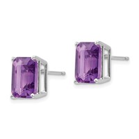 14K White Gold 10x 8mm Emerald-Cut Amethyst Stud Post Earrings view 2