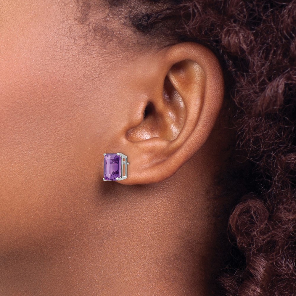 14k White Gold 10x8 Emerald Cut Amethyst Stud Earrings (XE69WAM)