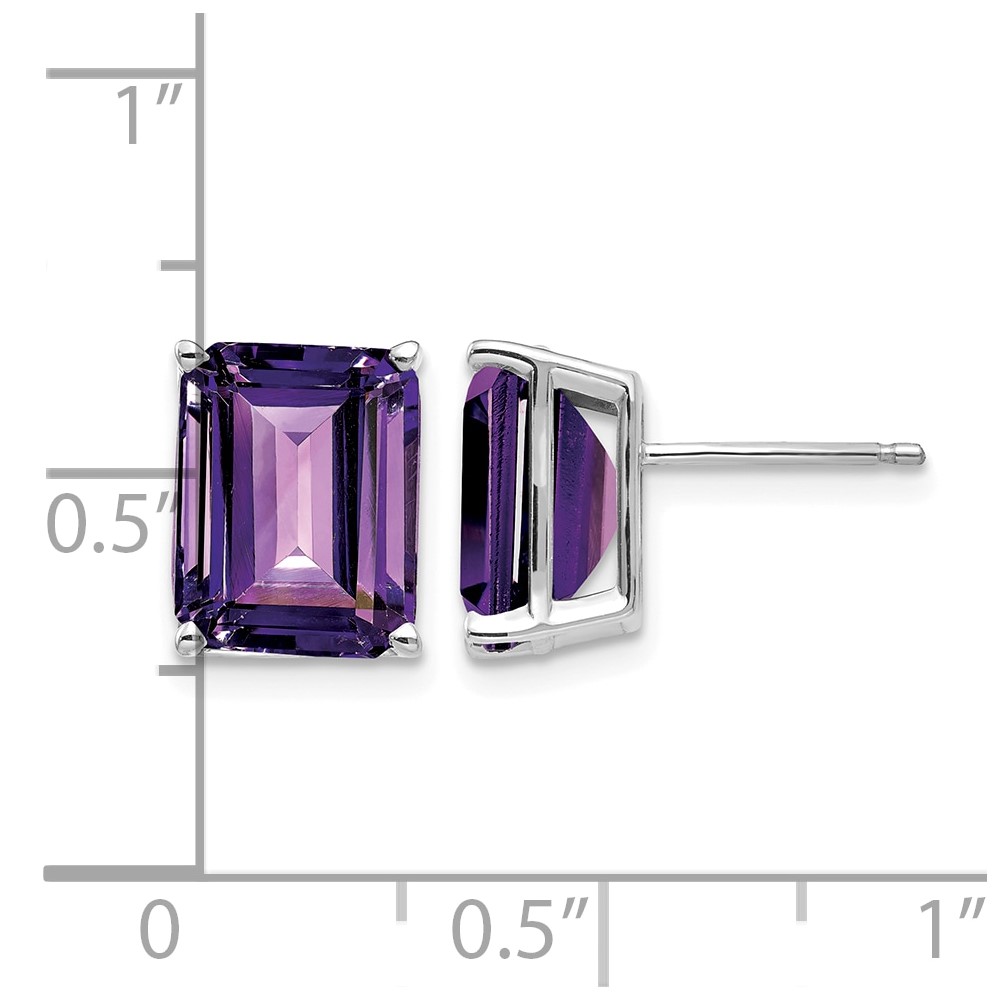14k White Gold 10x8 Emerald Cut Amethyst Stud Earrings (XE69WAM)