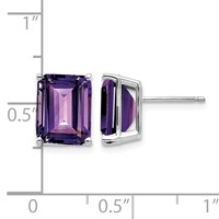 14K White Gold 10x 8mm Emerald-Cut Amethyst Stud Post Earrings view 4