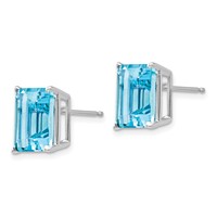 14K White Gold 10x 8mm Emerald-Cut Blue Topaz Post Earrings view 2