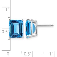 14K White Gold 10x 8mm Emerald-Cut Blue Topaz Post Earrings view 4