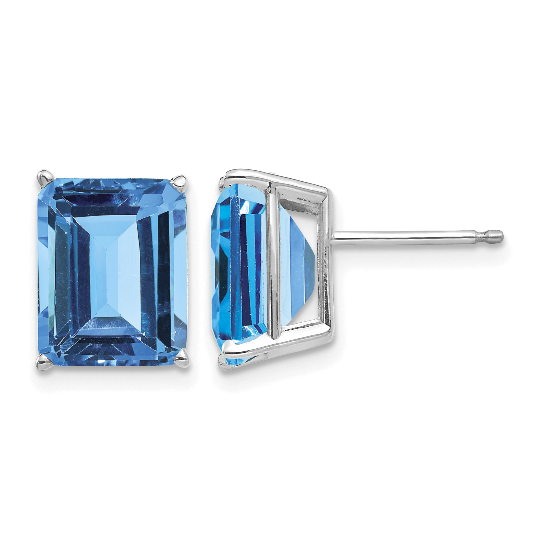 14k White Gold 10x8mm Emerald Cut Blue Topaz Earrings (XE69WBT)