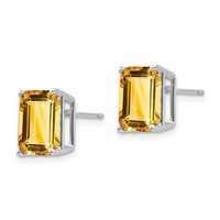 14K White Gold 10x 8mm Emerald-Cut Citrine Stud Post Earrings view 2