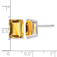 14K White Gold 10x 8mm Emerald-Cut Citrine Stud Post Earrings view 4