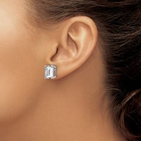 14K White Gold 10x8mm Emerald-Cut Cubic Zirconia Post Earrings view 3
