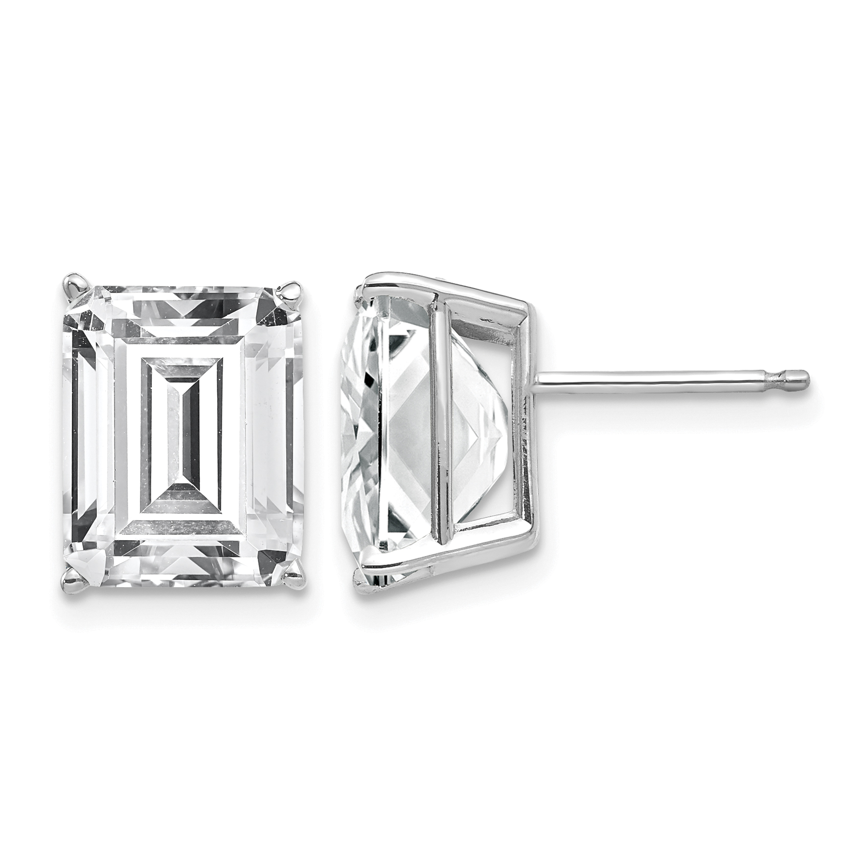 14k White Gold 10x8mm Emerald Cut Cubic Zirconia Earrings (XE69WCZ)