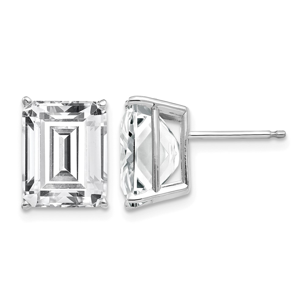 14K White Gold 10x8mm Emerald-Cut Cubic Zirconia Post Earrings