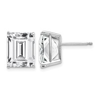 14K White Gold 10x8mm Emerald-Cut Cubic Zirconia Post Earrings view 1