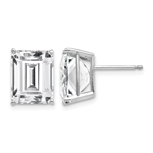 14K White Gold 10x 8mm Emerald-Cut Cubic Zirconia Post Earrings