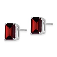 14K White Gold 10x8mm Emerald-cut Garnet Stud Post Earrings view 2