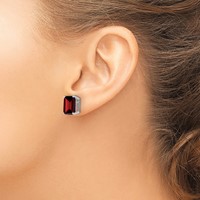 14K White Gold 10x8mm Emerald-cut Garnet Stud Post Earrings view 3