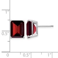 14K White Gold 10x8mm Emerald-cut Garnet Stud Post Earrings view 4