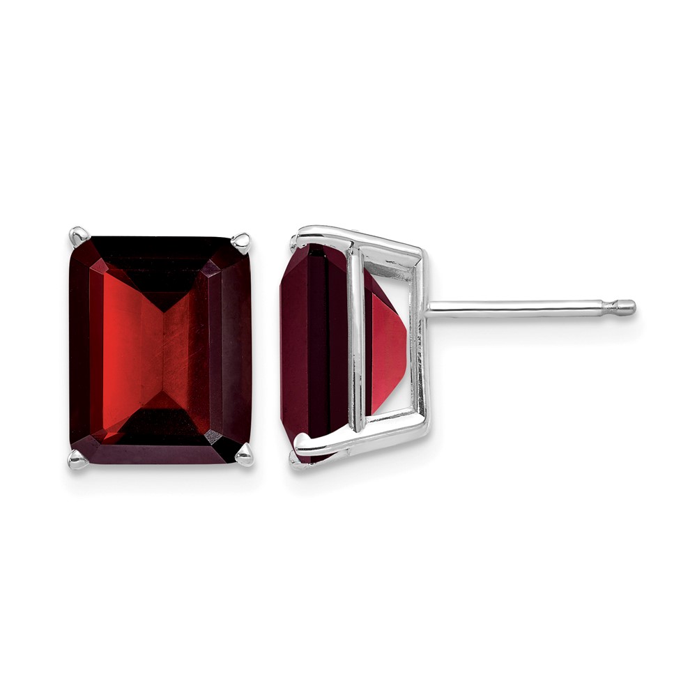 14K White Gold 10x8mm Emerald-cut Garnet Stud Post Earrings