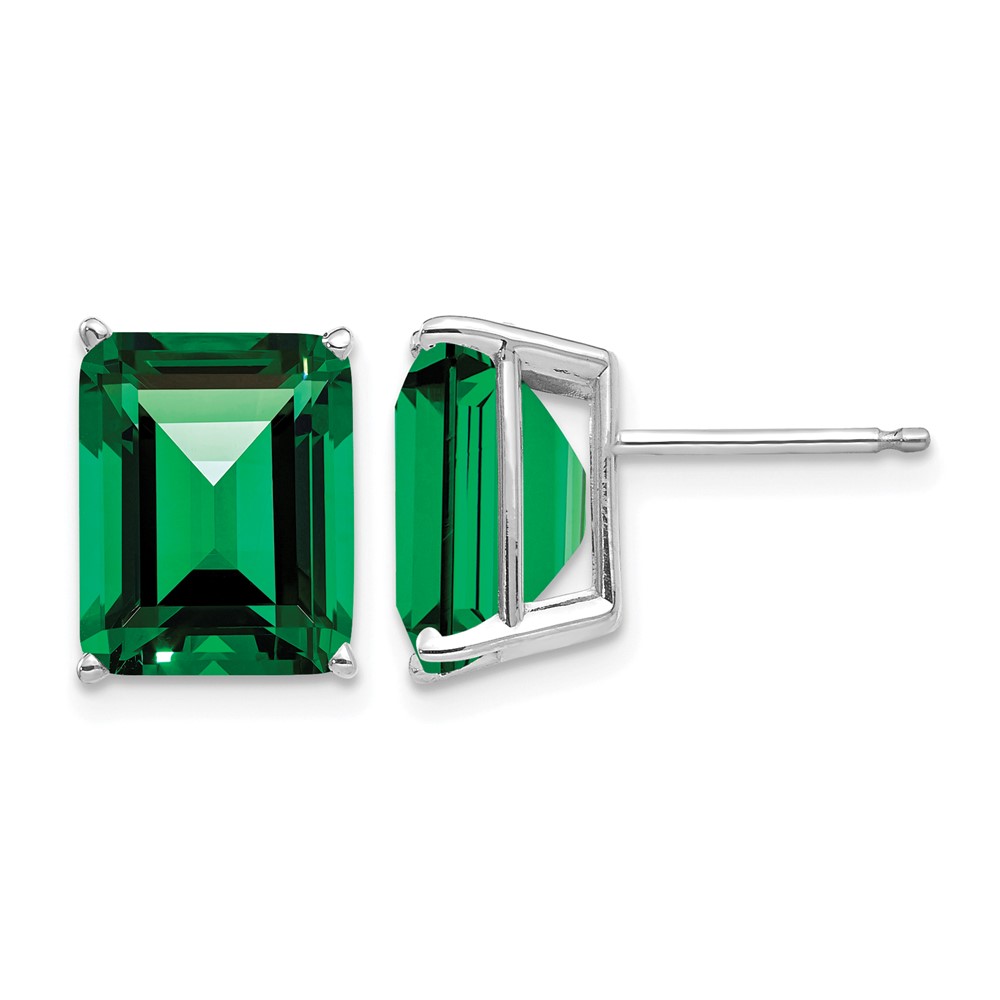14K White Gold 10x 8mm Emerald-Cut Mount St. Helens Stud Post Earrings