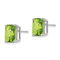 14K White Gold 10x 8mm Emerald-Cut Peridot Post Earrings view 2