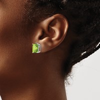 14K White Gold 10x 8mm Emerald-Cut Peridot Post Earrings view 3