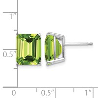 14K White Gold 10x 8mm Emerald-Cut Peridot Post Earrings view 4