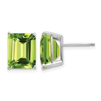 14K White Gold 10x 8mm Emerald-Cut Peridot Post Earrings view 1