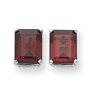 14k White Gold 10x8mm Emerald Cut Rhodolite Garnet earring