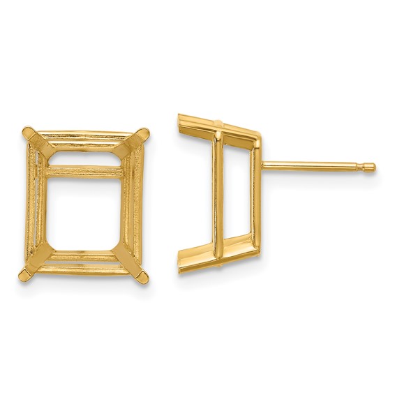 14k 12x10mm Emerald-cut Post Earring Mountings