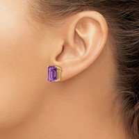 14K Yellow Gold 12x10mm Emerald-Cut Amethyst Post Earrings view 3