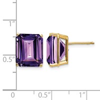 14K Yellow Gold 12x10mm Emerald-Cut Amethyst Post Earrings view 4