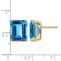 14K Yellow Gold 12x 10mm Emerald-Cut Blue Topaz Post Earrings view 4