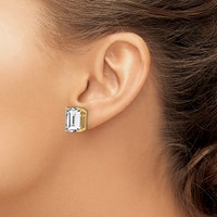 14K 12x10mm Emerald-Cut Cubic Zirconia Post Earrings view 3
