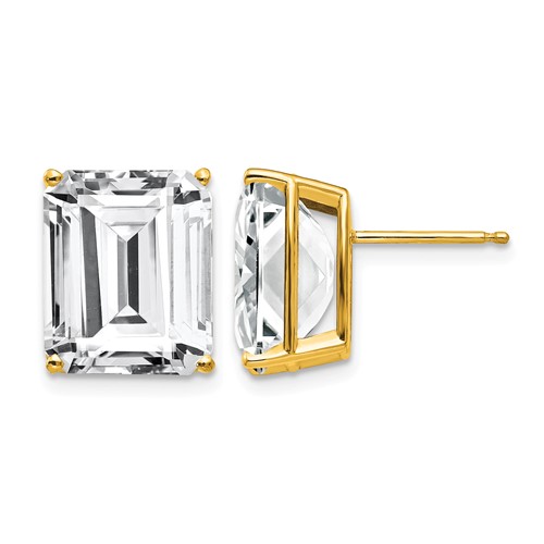 14K Yellow Gold 12x 10mm Emerald-Cut Cubic Zirconia Post Earrings