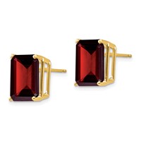 14K 12x10mm Emerald-cut Garnet Stud Post Earrings view 2