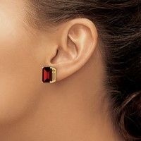14K 12x10mm Emerald-cut Garnet Stud Post Earrings view 3