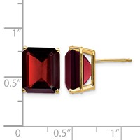 14K 12x10mm Emerald-cut Garnet Stud Post Earrings view 4