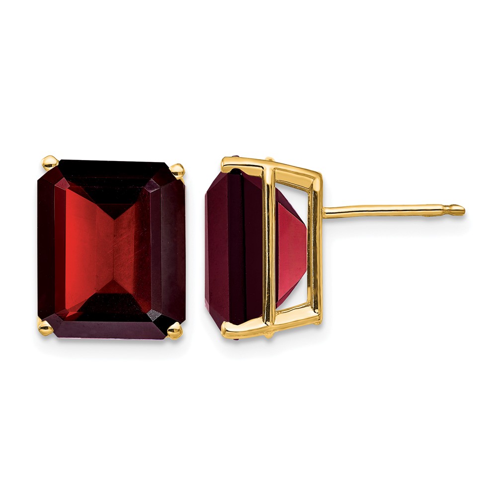 14K 12x10mm Emerald-cut Garnet Stud Post Earrings