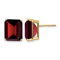 14K 12x10mm Emerald-cut Garnet Stud Post Earrings view 1