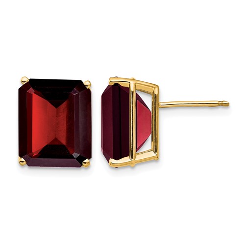 14K Yellow Gold 12x 10mm Emerald-cut Garnet Stud Post Earrings