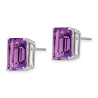 14K White Gold 12x10mm Emerald-Cut Amethyst Post Earrings view 2