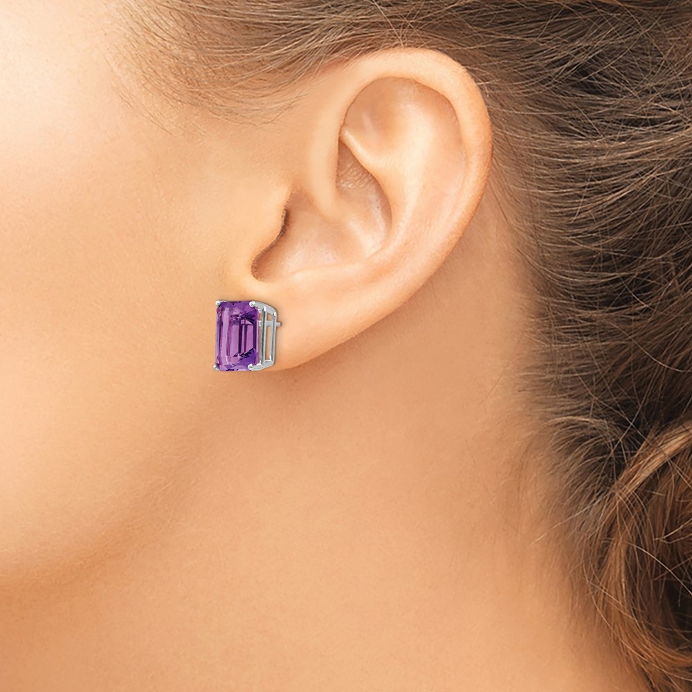 14k White Gold 12x10mm Emerald Cut Amethyst Earrings (XE70WAM)