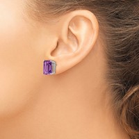 14K White Gold 12x10mm Emerald-Cut Amethyst Post Earrings view 3