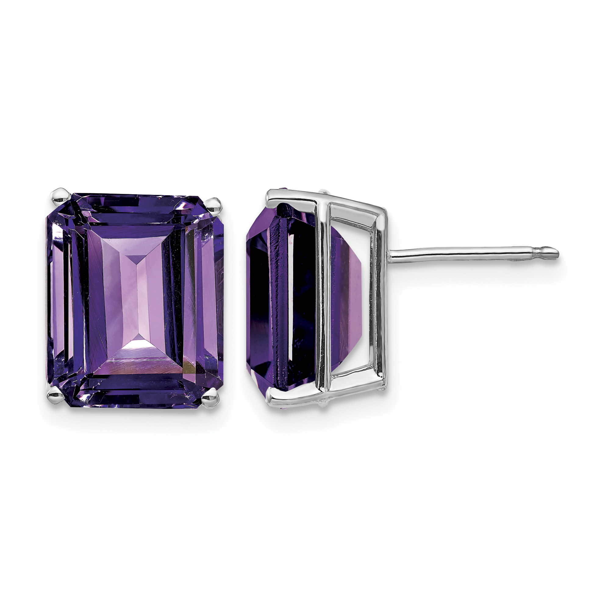 14k White Gold 12x10mm Emerald Cut Amethyst Earrings (XE70WAM)