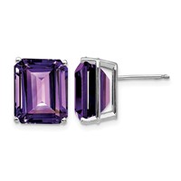14K White Gold 12x10mm Emerald-Cut Amethyst Post Earrings view 1
