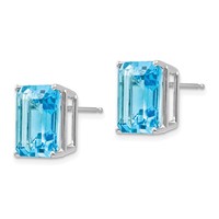14K White Gold 12x 10mm Emerald-Cut Blue Topaz Post Earrings view 2