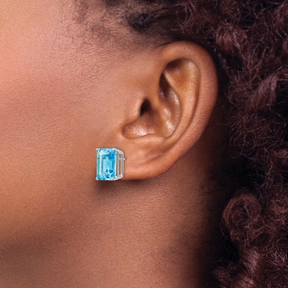 14k White Gold 12x10mm Emerald-Cut Post Earring Mountings