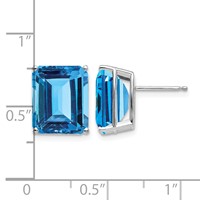 14K White Gold 12x 10mm Emerald-Cut Blue Topaz Post Earrings view 4