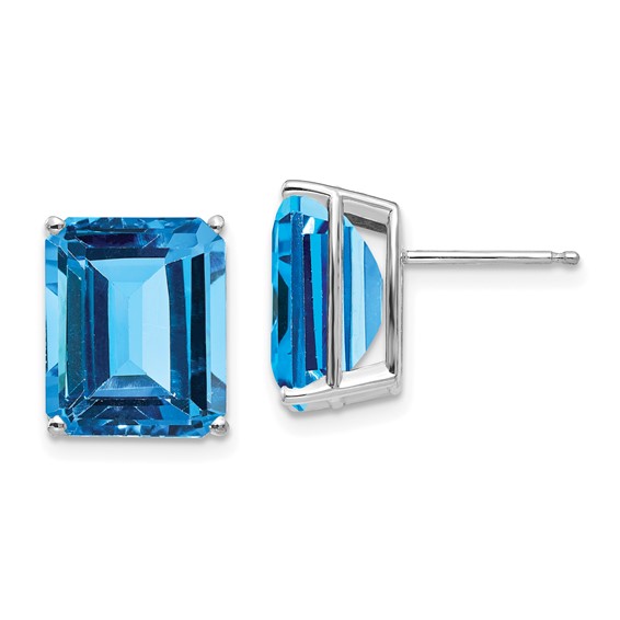 14k White Gold 12x10mm Emerald-Cut Post Earring Mountings