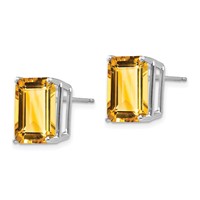 14K White Gold 12x 10mm Emerald-Cut Citrine Stud Post Earrings view 2