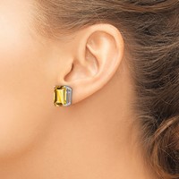 14K White Gold 12x 10mm Emerald-Cut Citrine Stud Post Earrings view 3