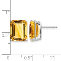 14K White Gold 12x 10mm Emerald-Cut Citrine Stud Post Earrings view 4